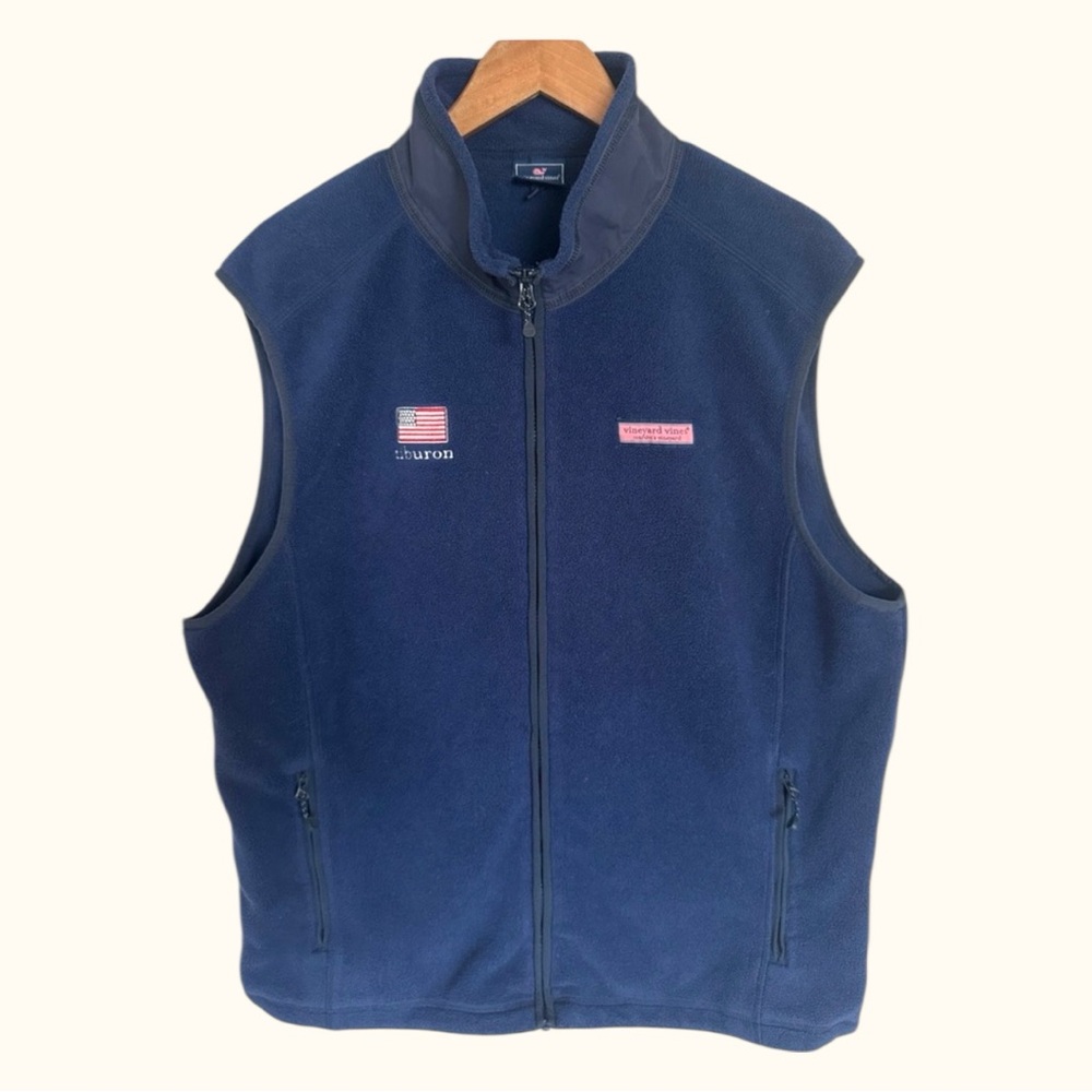 Vineyard Vines Fleece Vest – Navy – Men’s Large – Flag Embroidery
